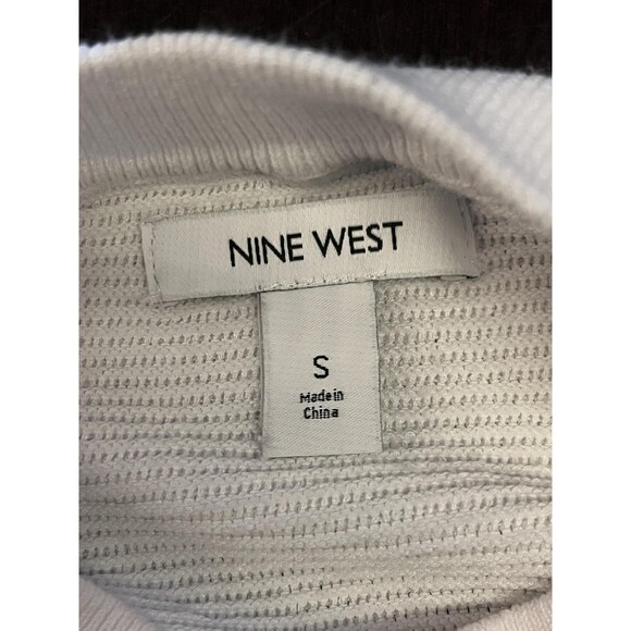 Nine West Sweater Womens Small White Ribbed Tie Waist Long Sleeve Knit Top - Picture 6 of 8